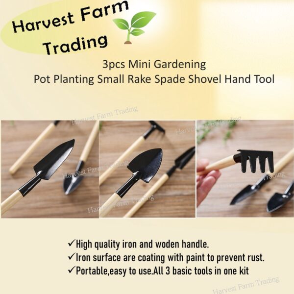 Set Of 3 Mini Garden Plant Tools Gardening Tool Spade,Shovel,Rake alat pertanian mini Sudok, Sudip, Garu alatan tanam - Image 2