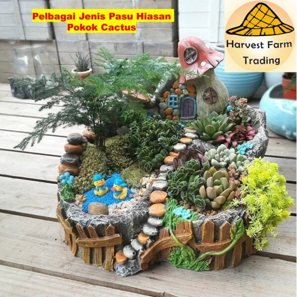 Pasu hiasan cactus Resin Landscape 假山花园多肉花盆 castle decoration pot landscaping plant pot pasu bunga pokok flower plant