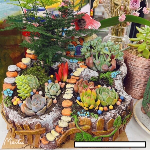 Pasu hiasan cactus Resin Landscape 假山花园多肉花盆 castle decoration pot landscaping plant pot pasu bunga pokok flower plant - 图片 5