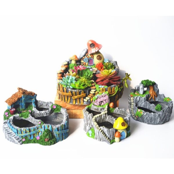 Pasu hiasan cactus Resin Landscape 假山花园多肉花盆 castle decoration pot landscaping plant pot pasu bunga pokok flower plant - 图片 2