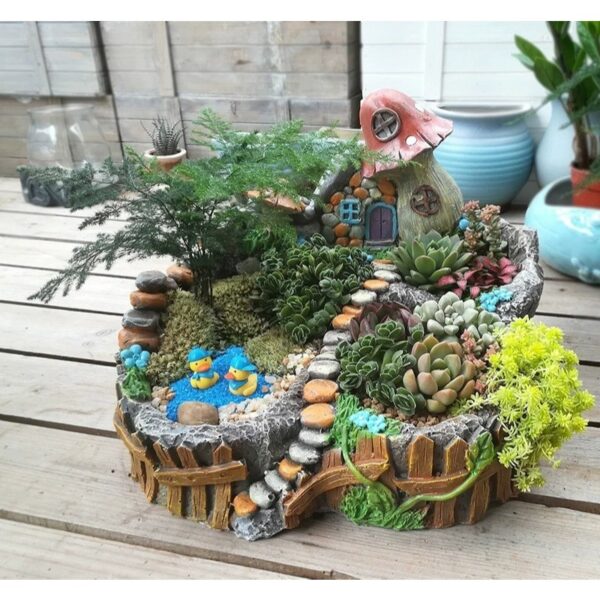 Pasu hiasan cactus Resin Landscape 假山花园多肉花盆 castle decoration pot landscaping plant pot pasu bunga pokok flower plant - 图片 6