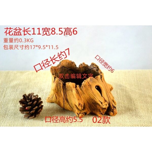 Pasu hiasan creative retro cement imitation wooden pile root wood tree head fleshy flower pot factory direct wholesale - Image 9
