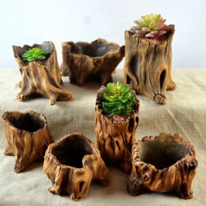 Pasu hiasan creative retro cement imitation wooden pile root wood tree head fleshy flower pot factory direct wholesale
