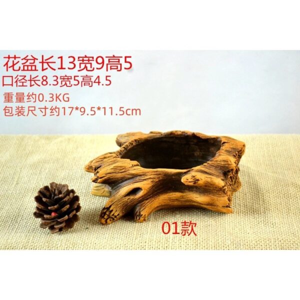 Pasu hiasan creative retro cement imitation wooden pile root wood tree head fleshy flower pot factory direct wholesale - Image 8